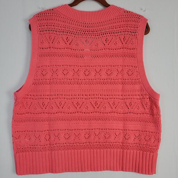 New Talbots Sleeveless Mixed Stitch Sweater Vest sz XL Coral Pink Classic Preppy - Picture 7 of 7